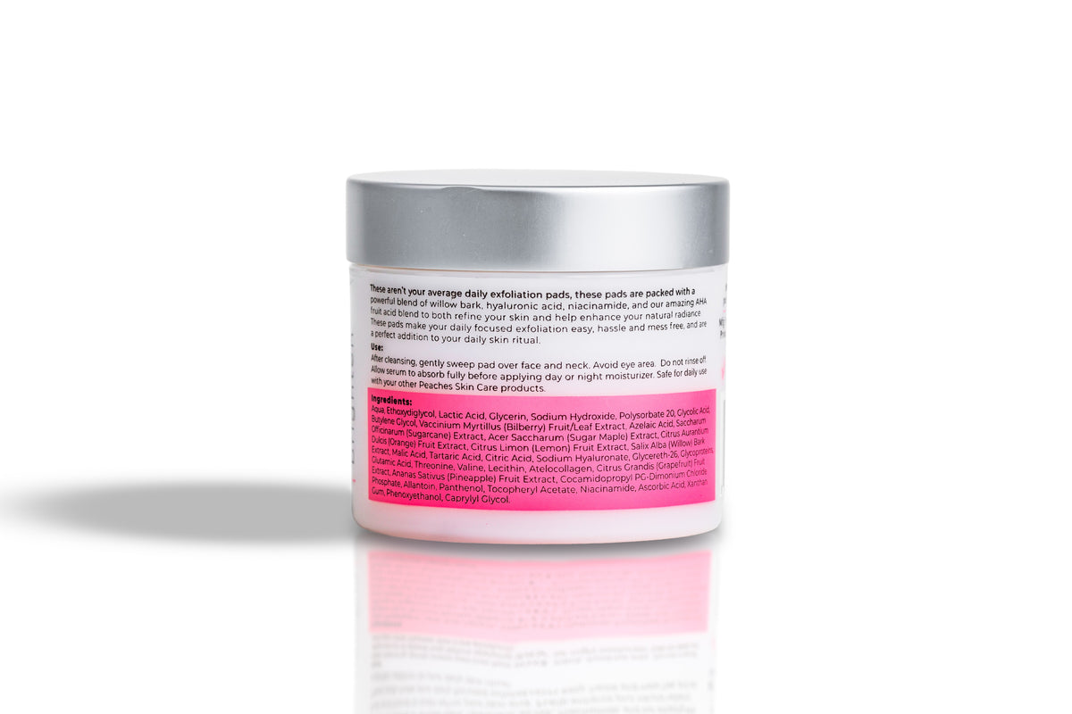 Jar of Peaches Refresh Daily Renewal Pads with pink and black text on a white background