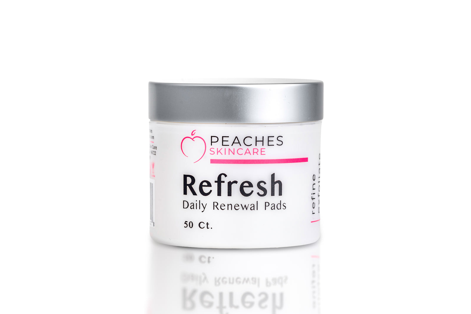 Jar of Peaches Skincare Refresh Daily Renewal Pads on a white background